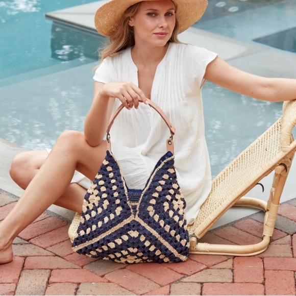 Mar y sol Palermo tote bag natural navy raffia | for Tommy Bahama - Picture 1 of 9